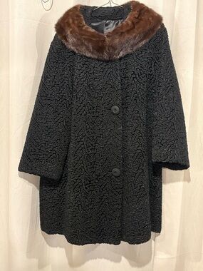 Vintage Black Persian Lamb Coat with Mink Fur Collar